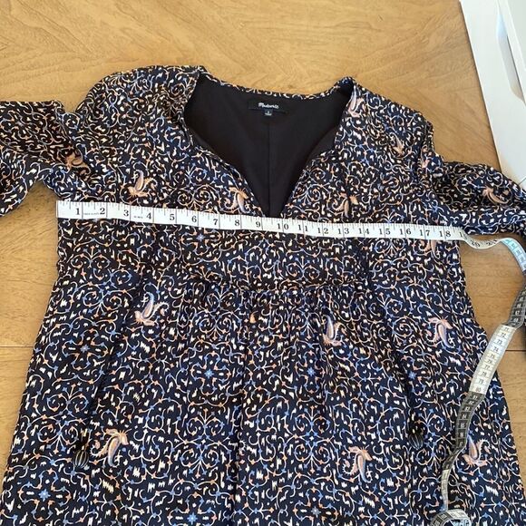 Madewell Black Printed Silk Fiesta Paisley Bell-Sleeve Mini Tunic Dress Size 2 - Picture 14 of 16